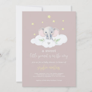Pequeño elefante rosado de la invitación de Baby S
