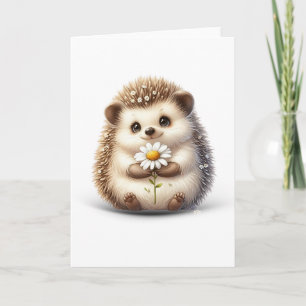 Pequeño erizo con tarjeta de saludo de margarita e