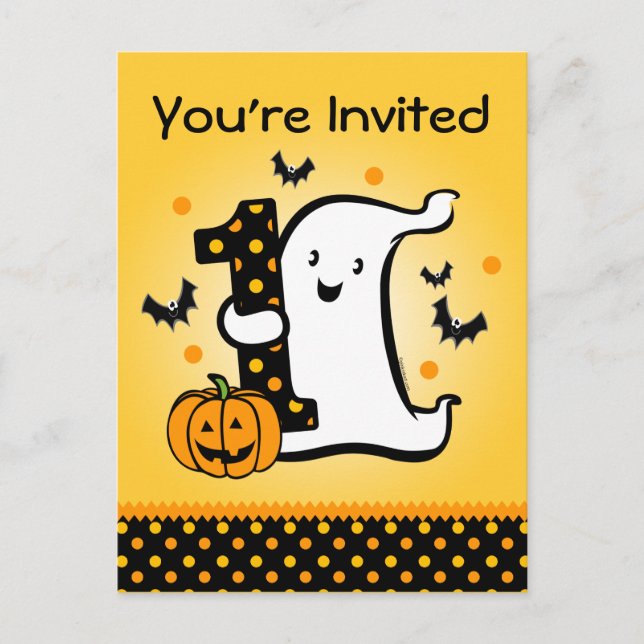 Pequeño fantasma 1er cumpleaños Invitación postale (Anverso)