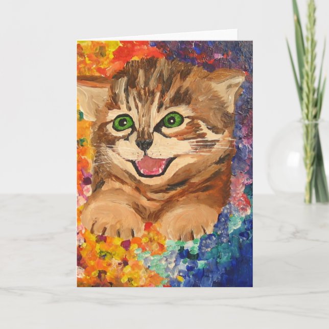 Pequeño gatito feliz - tarjeta de felicitación (Anverso)