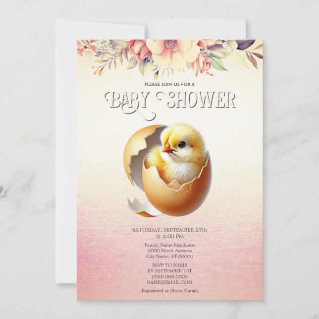 Pequeño Hatching de Chick Pronto Invitación Baby S (Anverso)