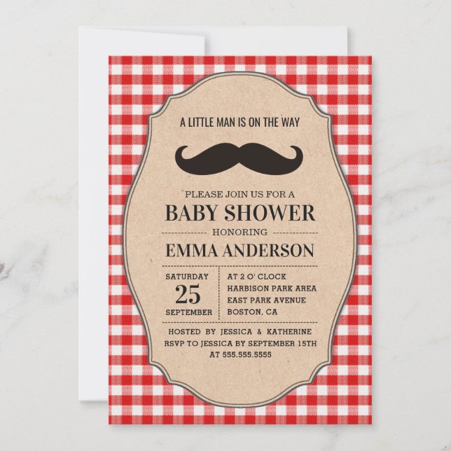 Pequeño hombre Baby Shower Invitación a país Musta (Anverso)