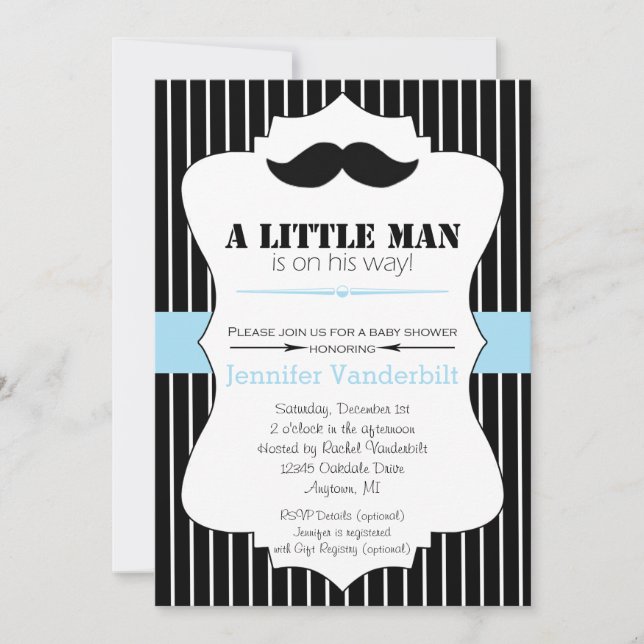 Pequeño hombre bigote invitación de Baby Shower (Anverso)