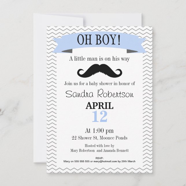 Pequeño hombre bigote invitación de Baby Shower (Anverso)