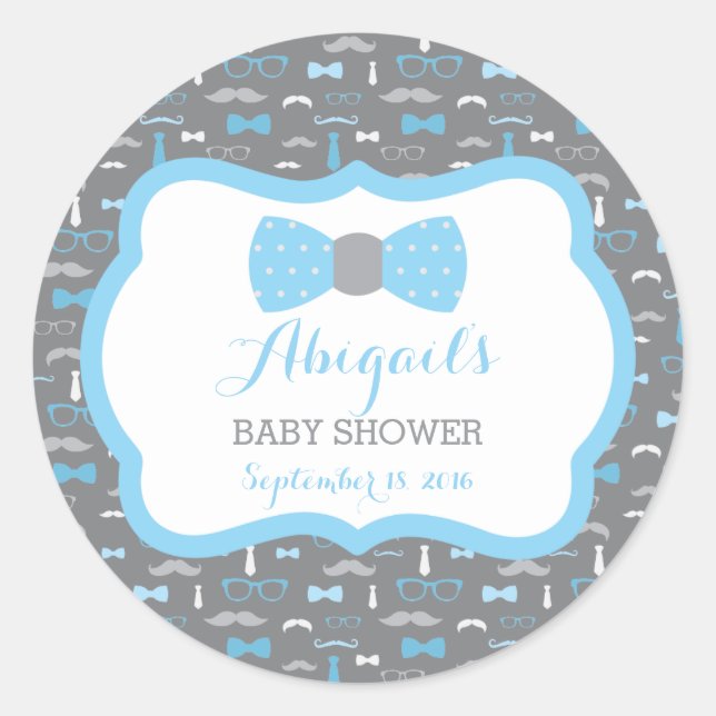 Pequeño hombre Pegatina Baby Shower, azul bebé, gr (Anverso)