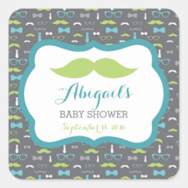 Pequeño hombre Pegatina Baby Shower, Verde azulado