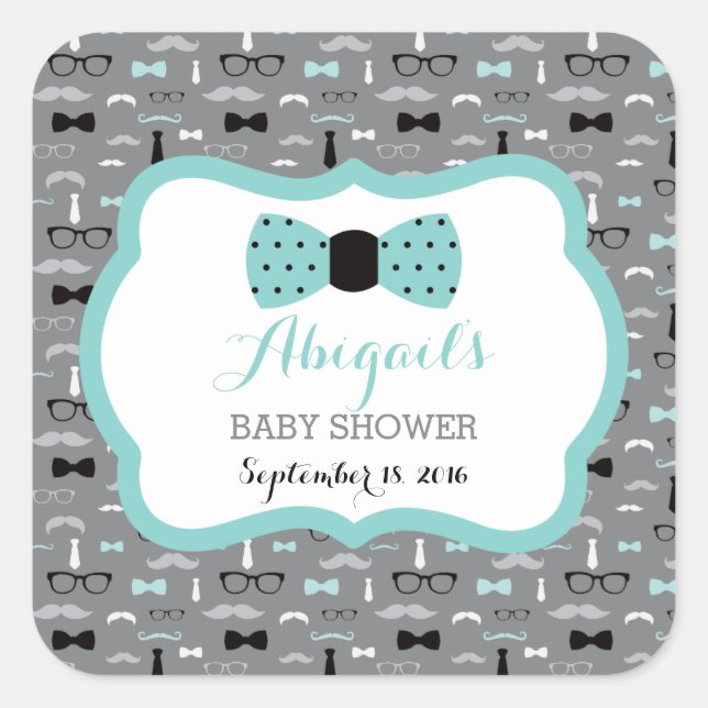 Pequeño hombre Pegatina Baby Shower, Verde azulado (Anverso)