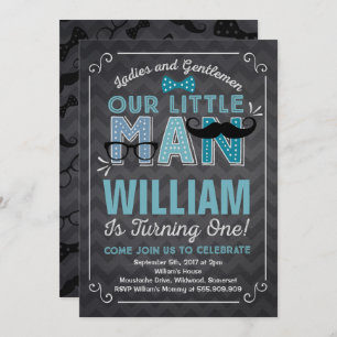 Pequeño hombre primer cumpleaños Invitación Mustac