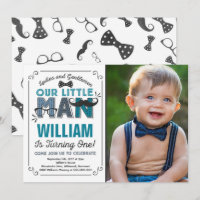Pequeño hombre primer cumpleaños Invitación Mustac