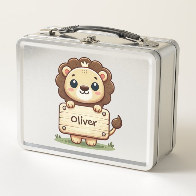 Pequeño león lindo con un Rótulo de nombre (Anverso)