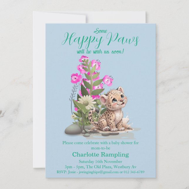 Pequeño leopardo en la invitación de Baby Shower a (Anverso)