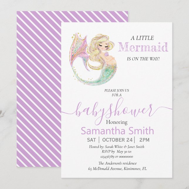PEQUEÑO MERMAID EN EL CAMINO A LA Invitación Baby  (Anverso / Reverso)