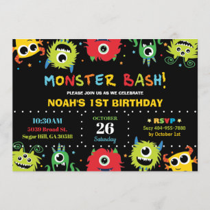 Pequeño monstruo lindo Bash Boy Invitación al cump