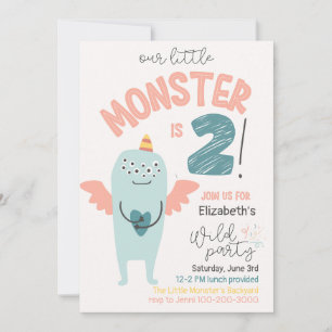 Pequeño Monstruo lindo Invitación a cumpleaños núm