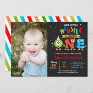 Pequeño Monstruo Primer cumpleaños Invitación chic