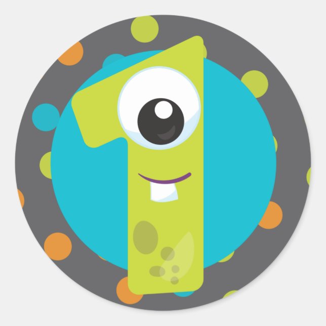 Pequeño Monstruo Primer Cumpleaños Un pegatina (Anverso)