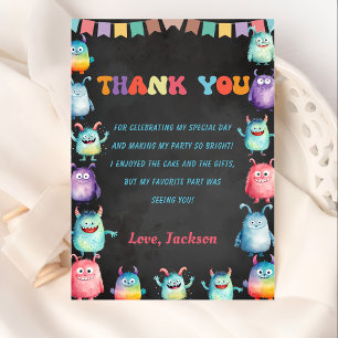 Pequeño Monstruo Tema Cumpleaños Tarjeta de agrade