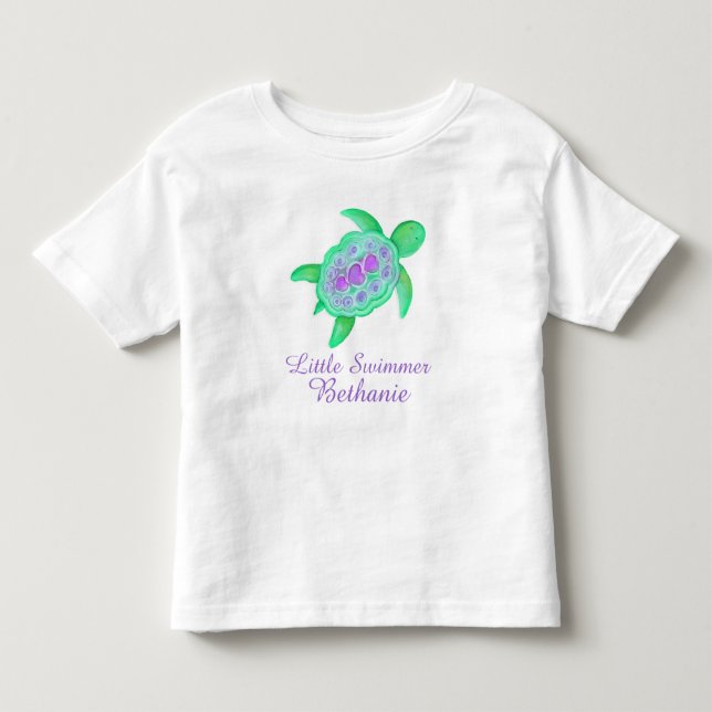 Pequeño nadador chicas camiseta de tortuga púrpura (Anverso)
