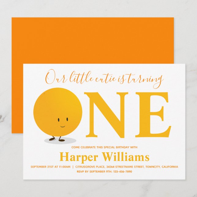 Pequeño Naranja Cutie Primer Día Invitación (Anverso / Reverso)