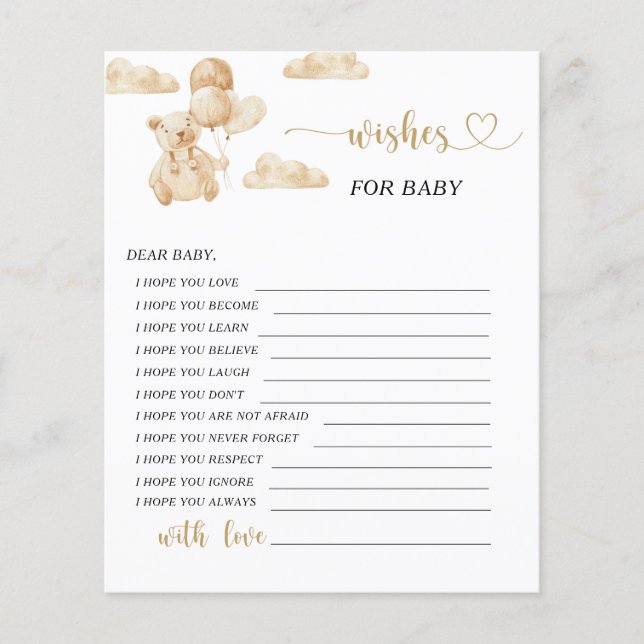 Pequeño oso desea tarjeta de bebé (Anverso)