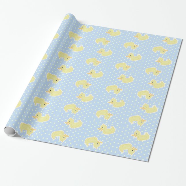 Pequeño papel de embalaje amarillo del pato (azul (Desenrollado)