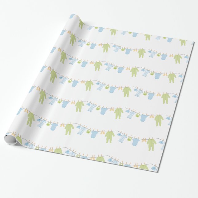 Pequeño papel de embalaje azul y verde de la ropa (Desenrollado)