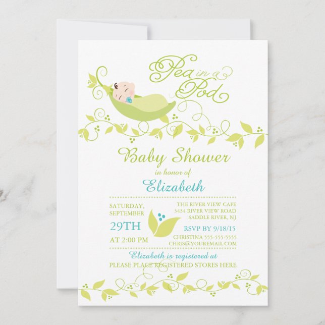 Pequeño Pea En La Invitación De Baby Shower De Un  (Anverso)