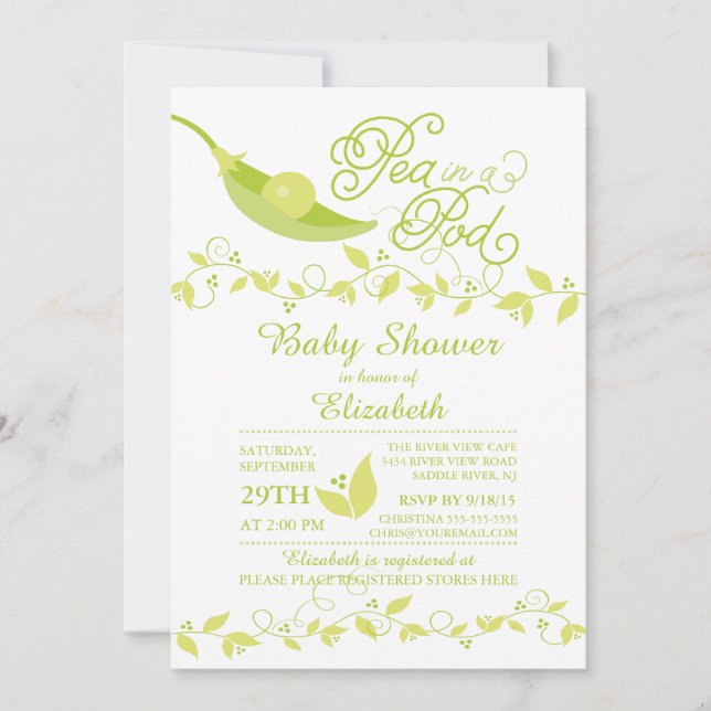 Pequeño Pea En Una Invitación De Baby Shower De Po (Anverso)