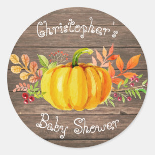 Pequeño Pegatina de calabaza Baby Shower Rustic Wo