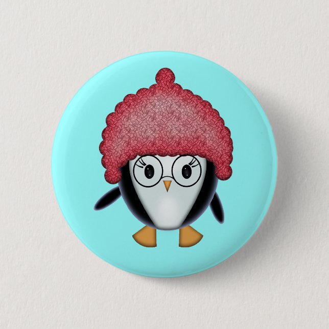 Pequeño pingüino en el botón Navidades Gorras rojo (Anverso)