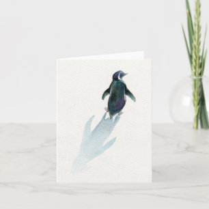 Pequeño pingüino en viaje, tarjeta de felicitación