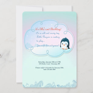 Pequeño pingüino quiere jugar invitación