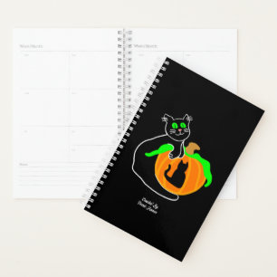 Pequeño planificador de calabaza para gato negro