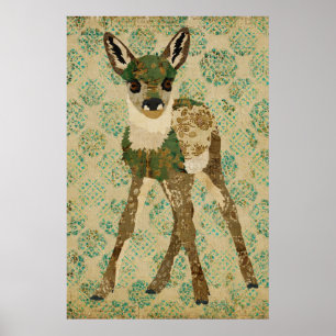 Pequeño poster floral verde azulado del arte del