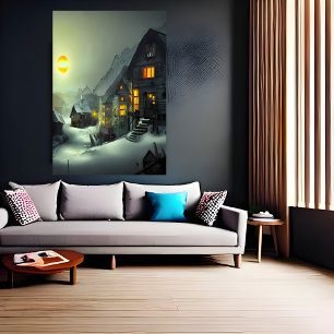 Pequeño pueblo en la nieve   Poster de arte de IA