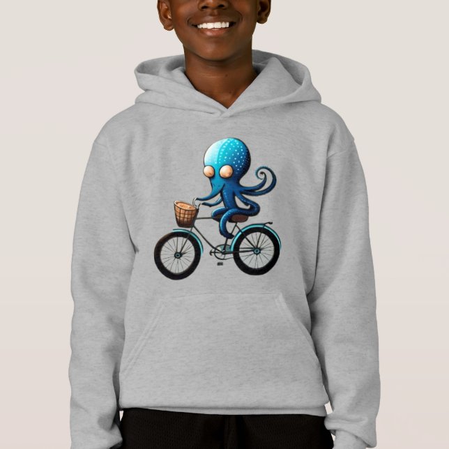 Pequeño pulpo azul lindo en una bicicleta (Anverso)
