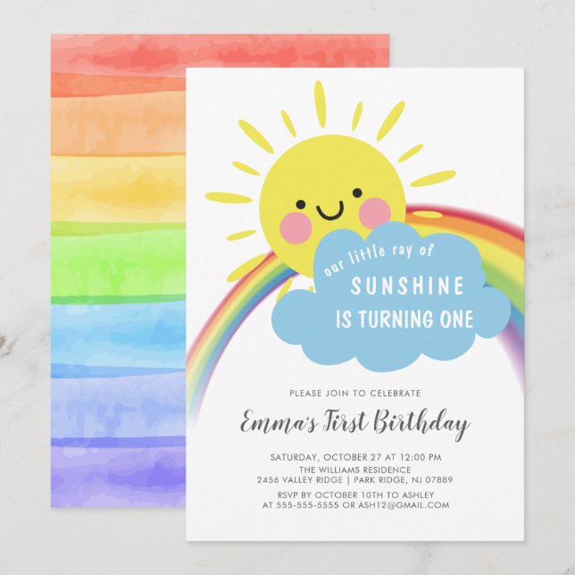 Pequeño Rayo De Invitación Al Cumpleaños Sunshine (Anverso / Reverso)