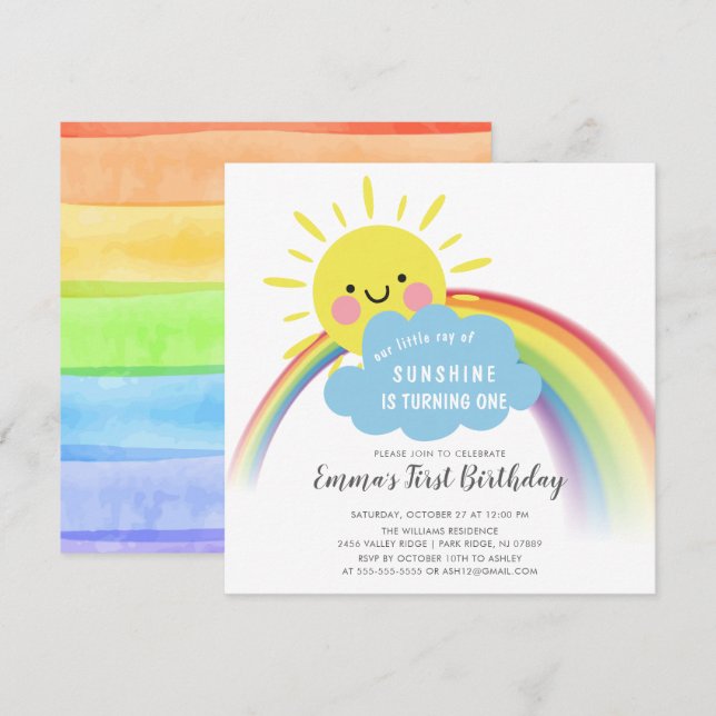 Pequeño Rayo De Invitación Al Cumpleaños Sunshine (Anverso / Reverso)