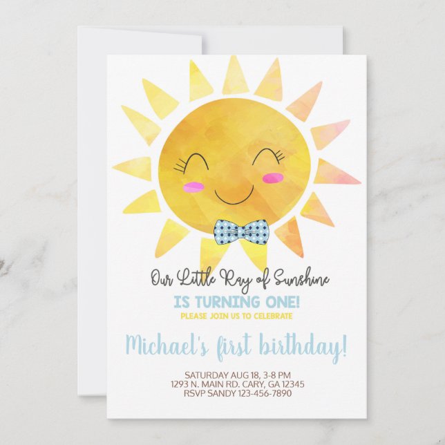 Pequeño rayo de la invitación de cumpleaños de Sun (Anverso)