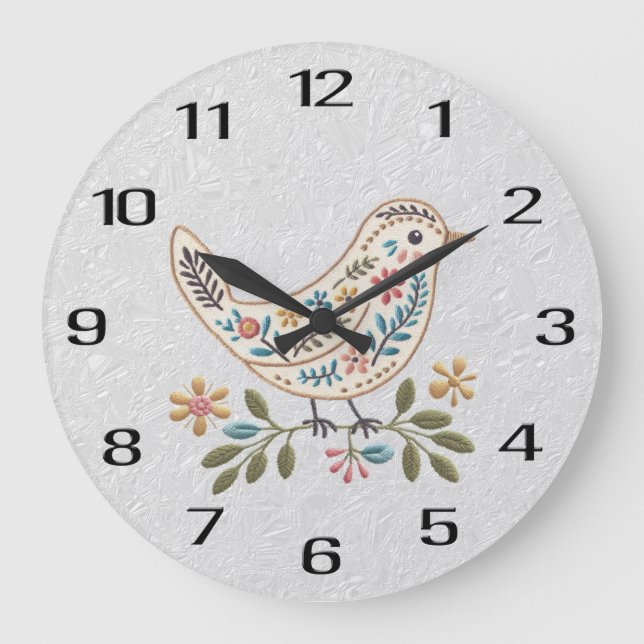 Pequeño reloj de pared floral de color pájaro (Anverso)
