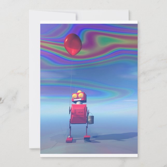Pequeño robot de cumpleaños rojo 2 invitación (Anverso)