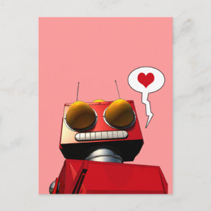 Pequeño Robot rojo tarjeta postal de amor
