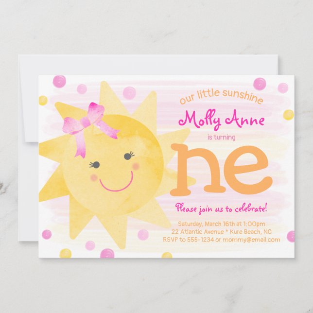Pequeño sol Invitación Chica de cumpleaños (Anverso)