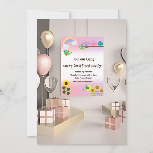 Pequeño tema de las aves y las flores - Invitación (Anverso)