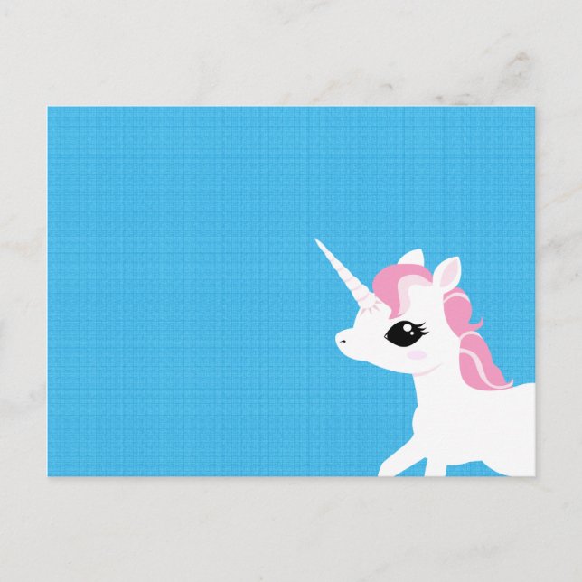 Pequeño unicornio con postal rosa (Anverso)