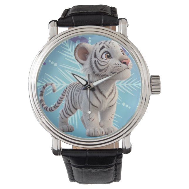 Pequeño y elegante reloj de pulsera de tigre blanc (Anverso)
