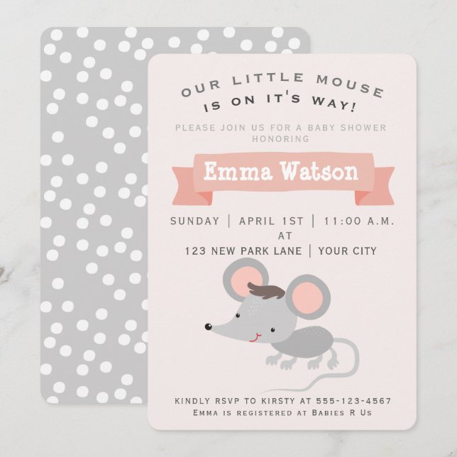 Pequeño y lindo ratón - Invitación de Baby Shower (Anverso / Reverso)