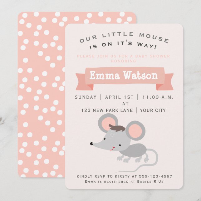 Pequeño y lindo ratón - Invitación de Baby Shower (Anverso / Reverso)