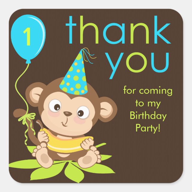 Pequeño Y Pequeño Mono Gracias Pegatina (Anverso)