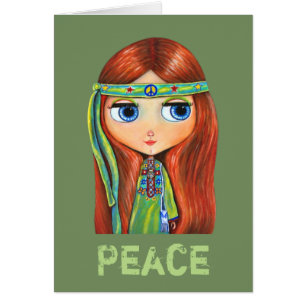 Pequeño y pequeño signo verde hippie Chica de paz